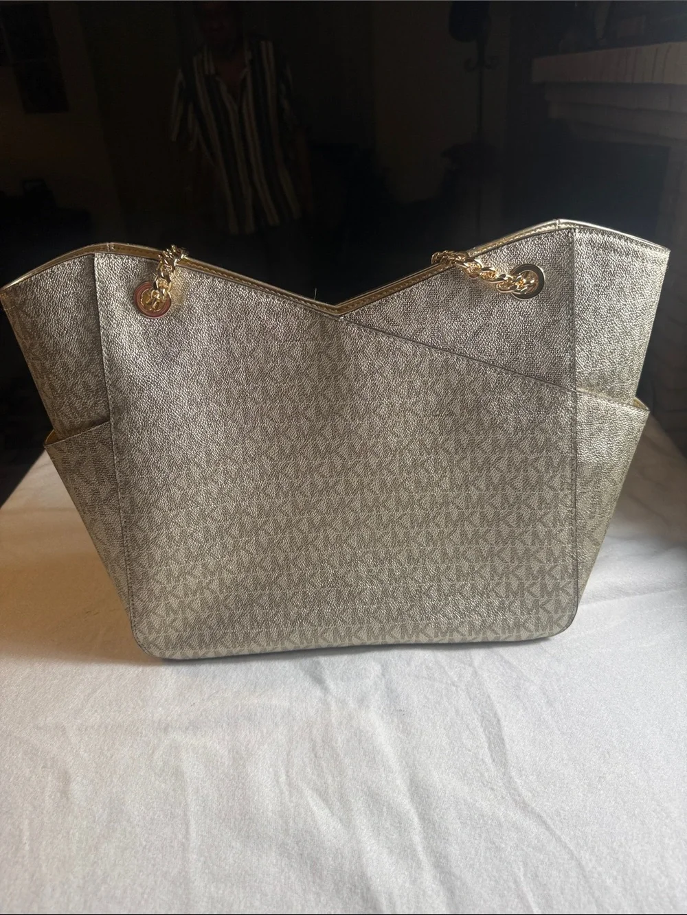 Michael Kors Metallic Gold MK Signature Shoulder Tote
